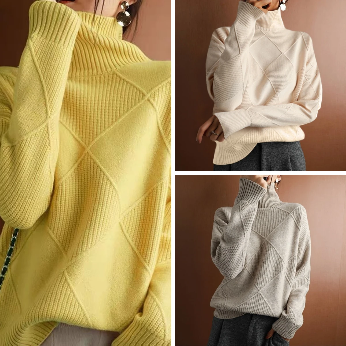 

Pullovers Women Tops Sweaters Turtleneck Knitted Full Sleeve Jumpers Y2k Streetwear Elegant Jumper Casual Loose Autumn Winter