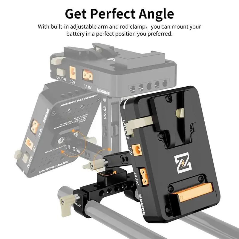 ZGCINE VM-VP2 Kit1 V-Mount Battery Plate with Clamp Support USB-C PD Input Output/DC/D-TAP/LEMO Output for DSLR Camera Camcorder