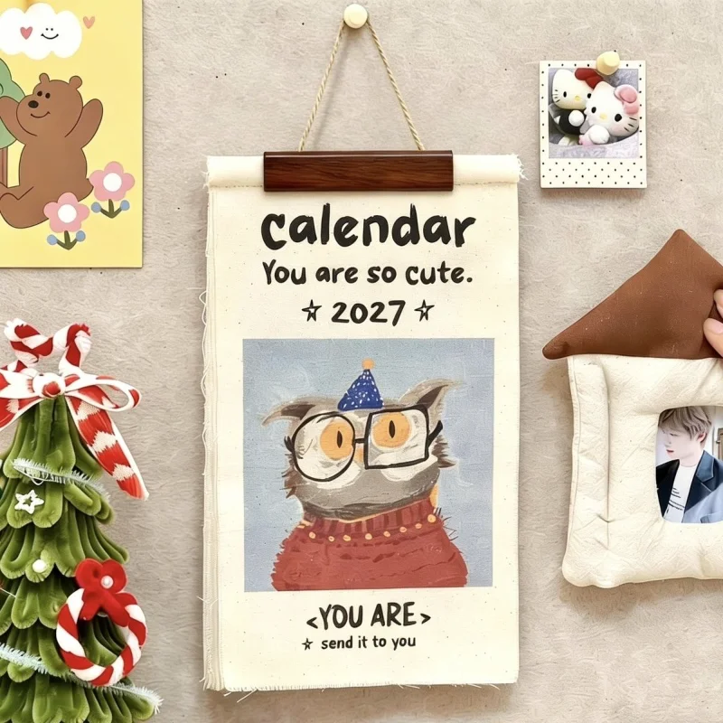 2027 Canvas Wall Calendar, Creative Retro Animal Style, Home Living Room Wall Calendar, New Year Calendar  Calendarios