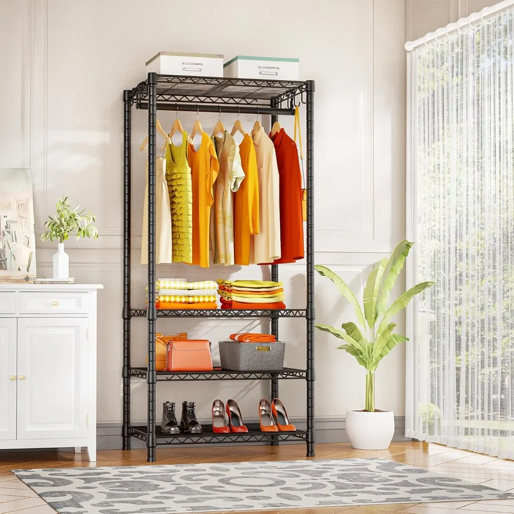 H4 Mini Portable Closet, 4 Tiers Freestanding Clothing Garment Rack for Small Space, Metal Clothes Wardrobe System for Bedroom,