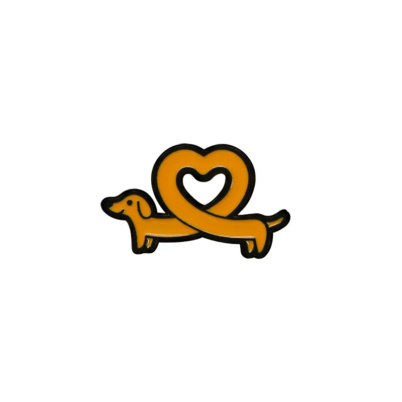 Cute Cartoon Dachshund Enamel Brooch Creative Love Heart Animal Sausage Dog Lapel Pin Badge Backpack Clothing Hat Accessories