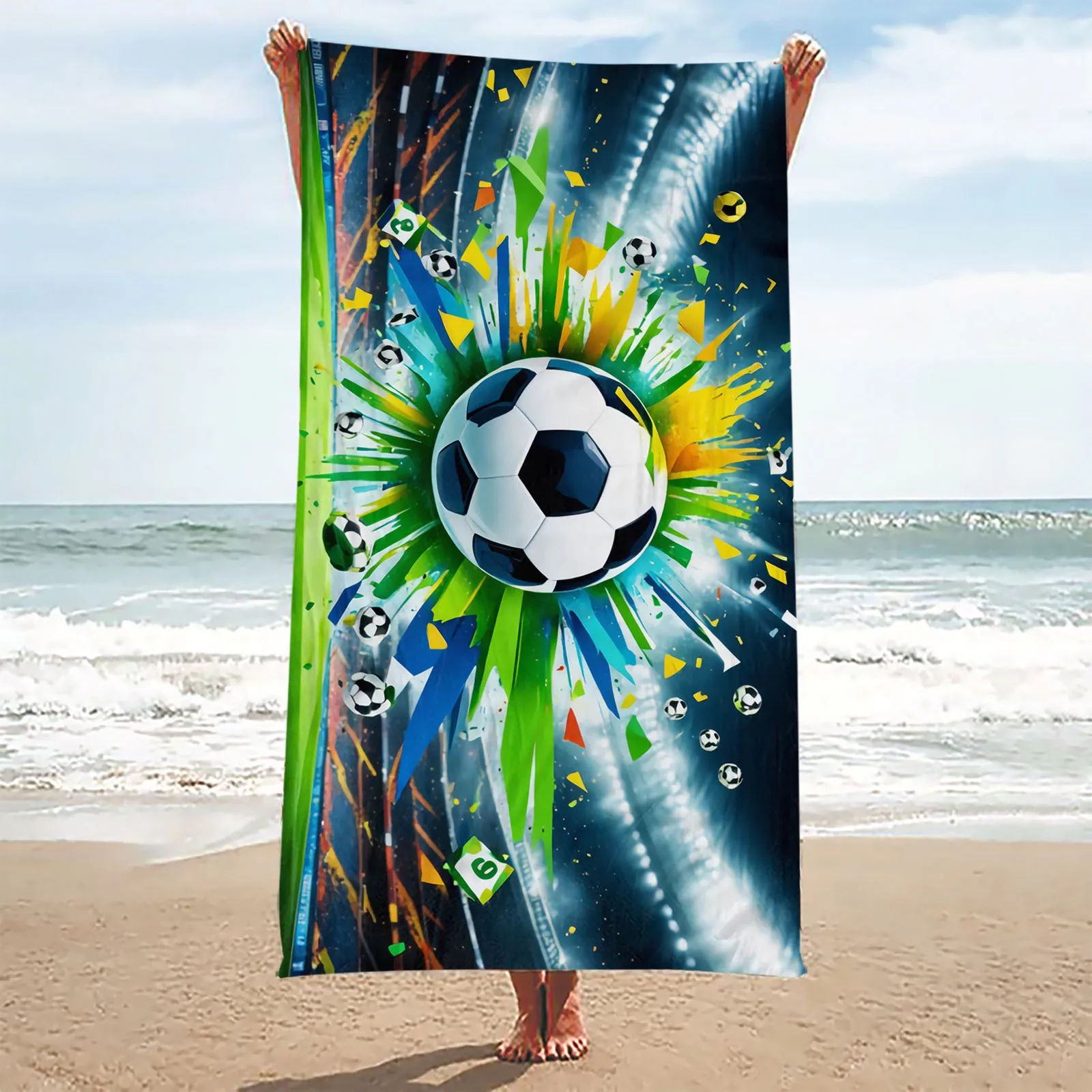 1pc,Minimalist,Crazy Football Design,Beach Towel,Oversized Ultra-Fine Microfiber Beach Towel,Quick-Dry Lightweight Soft Swimming