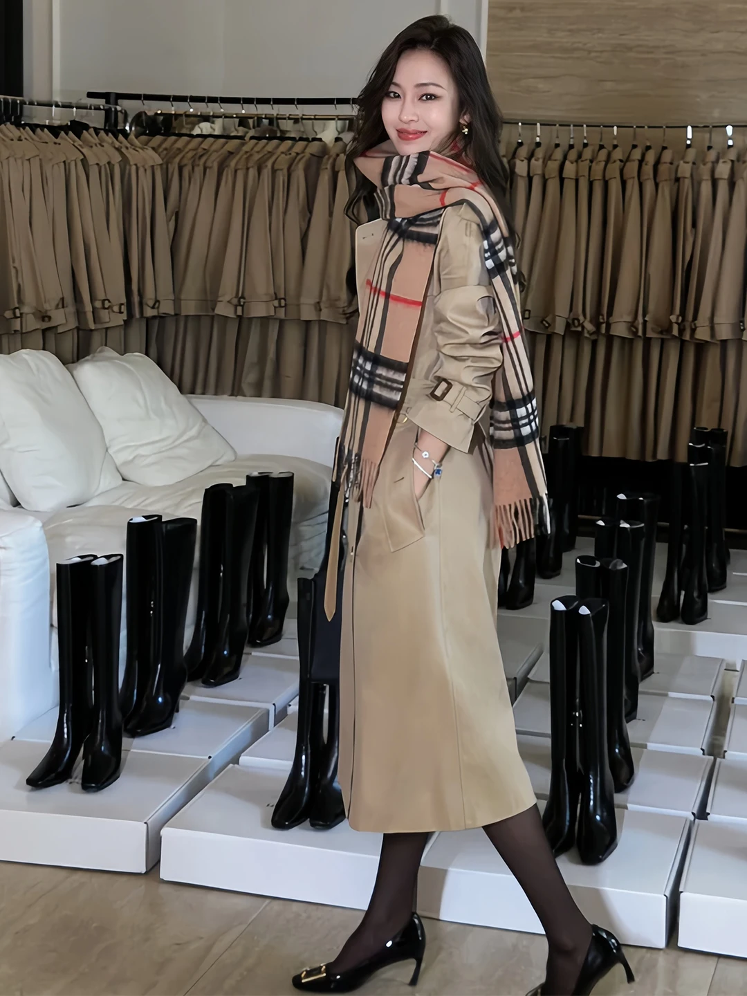 British Style Double Breasted Coat Women's Autumn Winter New Style Full Intelligence Medium Length Jacket Commute Simple Style