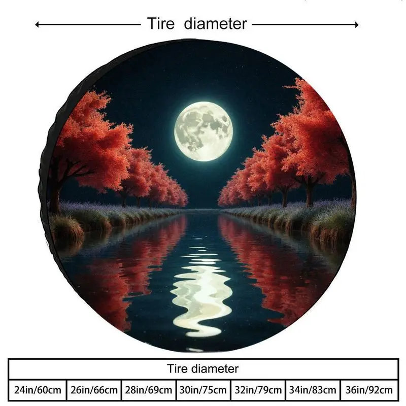 Moonlit Night Red Tree Reflection Spare Tire Cover Durable Polyester Protective Case for SUV