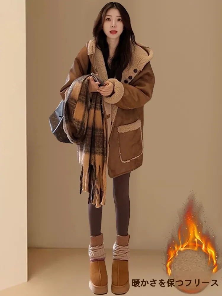 Retro Hooded Double-Sided Fur Coat Women's Autumn Winter New Korean Style Lazy Loose Thick Warm Top Commute Style Yood Lovees