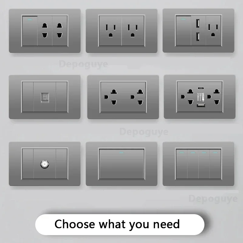 American Standard Grey PC Usb Type-c Power Outlet,Home Wall 2way Electrical Light Switch Panel,US Mexico Double USB Socket Plug image 5
