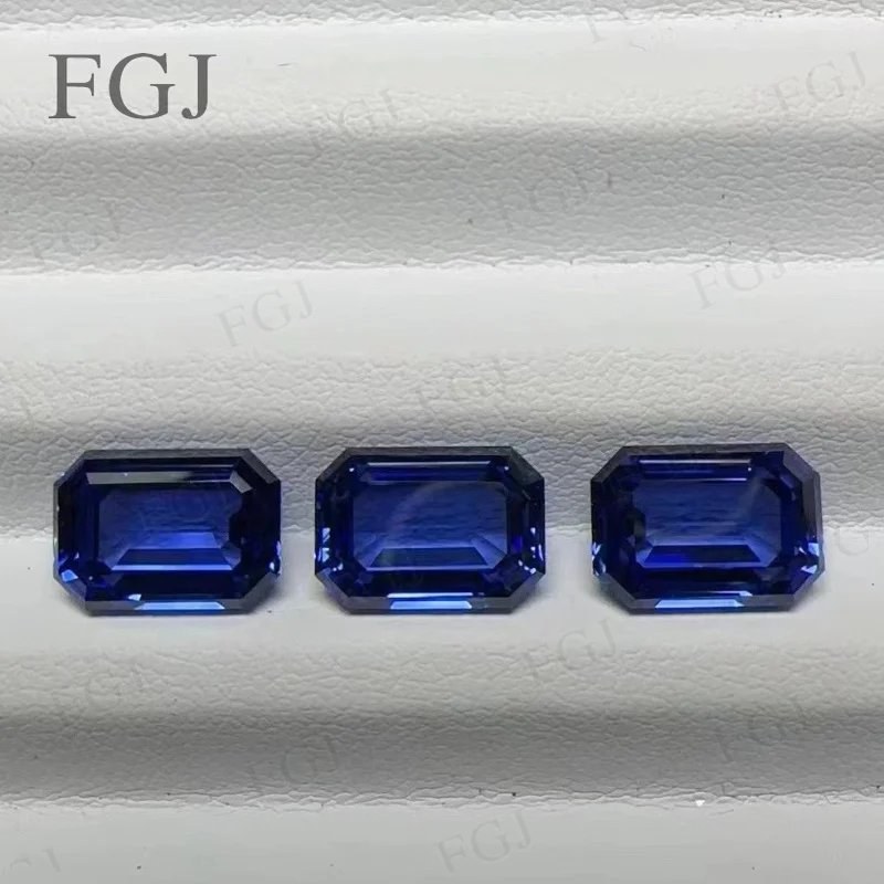 Emerald Shape Royal Blue Lab Grown Sapphire DIY Jewelry Setting & Custom Design Ring/Necklace/Bracelet Selectable Certificate