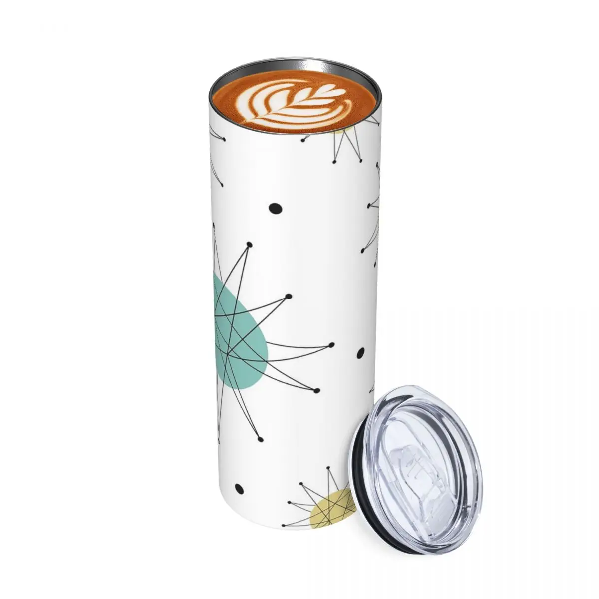 Franciscan Starburst Mid Century Atomic Age Stainless Steel Tumbler Vacuum Insulated Mug Thermal Cold Bottle Straw With Lid 20oz