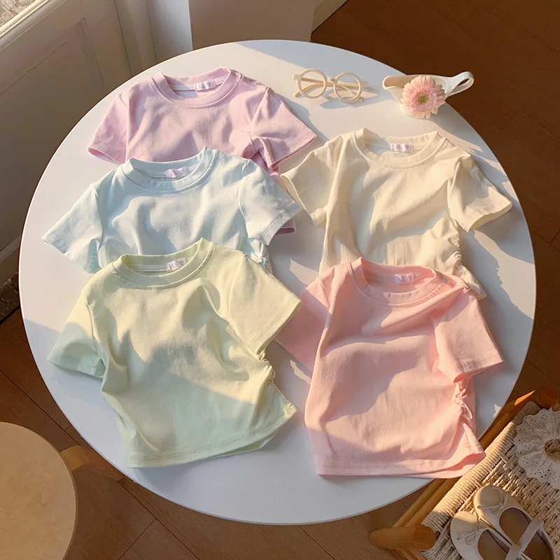 Summer Children's Short Sleeve T-shirt Cotton Baby Clothes Girls Blank T-shirt Kids Shirt Solid Tees Tops