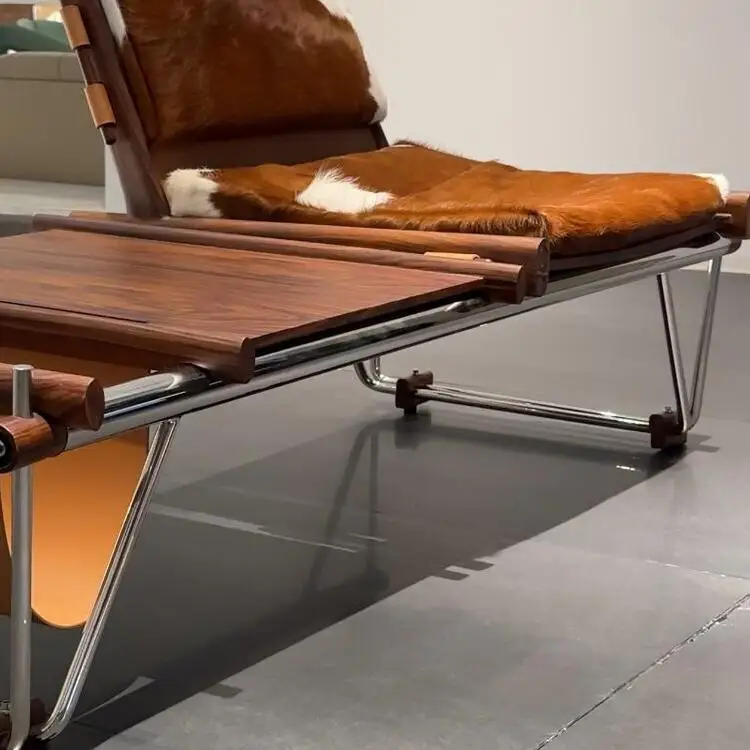 

Milk cowhide bench genuine leather medieval Bauhaus books and newspapers coffee household stainless steel Italian designer