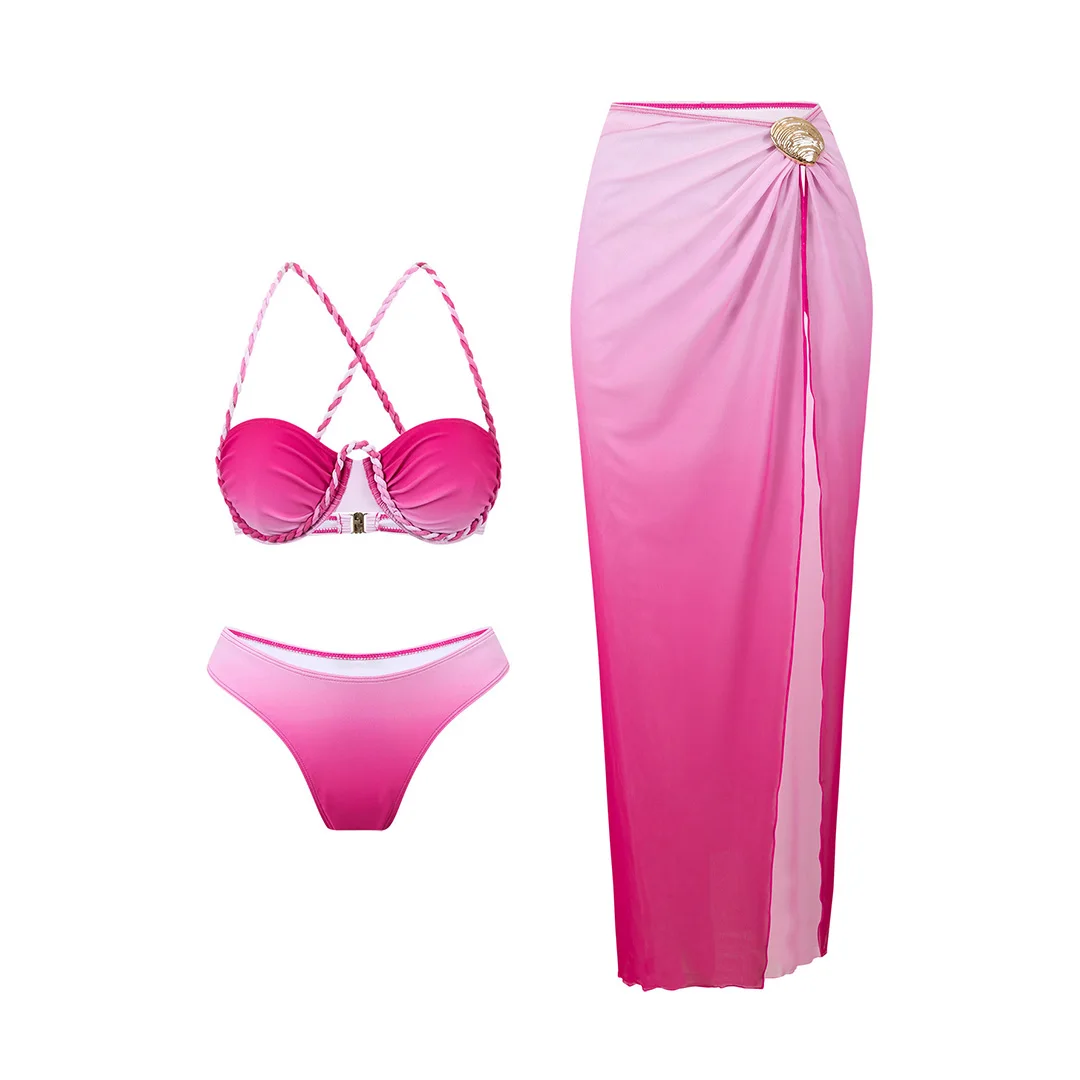 S - XL 3-teiliges Set mit Rock, Bügel-Bikini, Damen-Badeanzug, Damen-Bademode, dreiteiliges Bikini-Set, Badebekleidung, Badeanzug, Schwimmanzug V8080 – Detail 4
