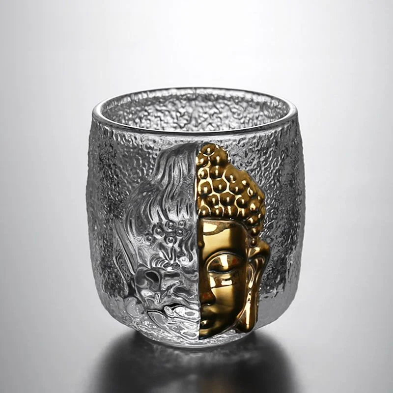 Buddha Head Glass Tea Cup Japanese Zen Master Single Cups Household Kung Fu Glazed Glaze Glass Coffee Mugs Wine Glasses 100ml