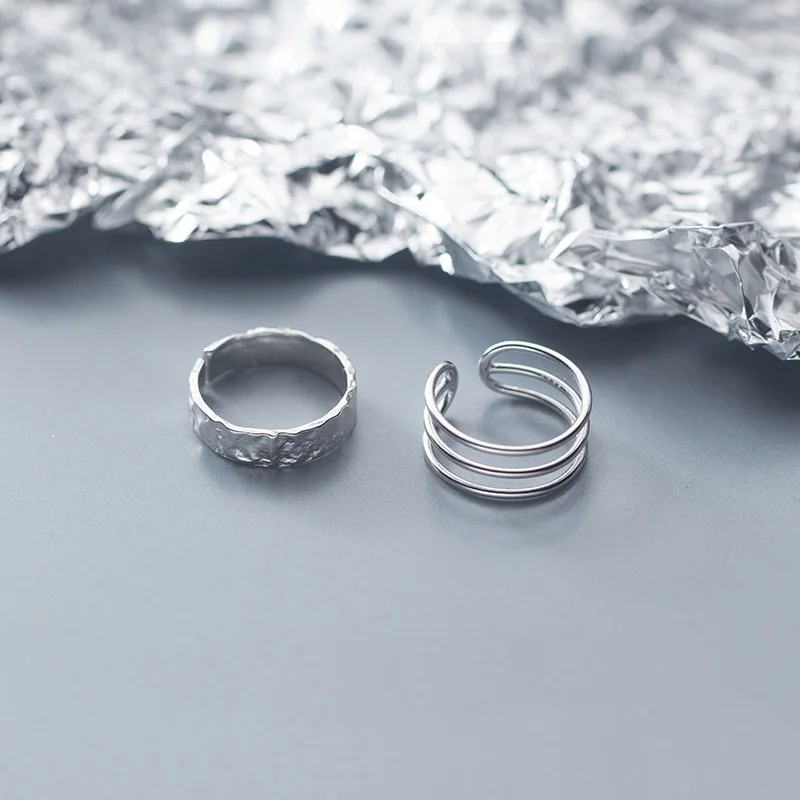Trustdavis Authentic 925 Sterling Silver Fashion Three Layer Uneven Opening Ring For Women Wedding S925 Ring Jewelry Gift DA1184
