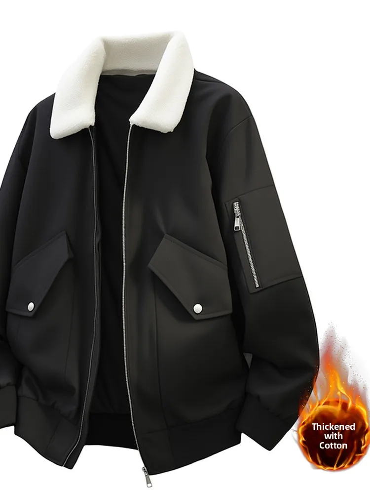 

Мужская утепленная куртка больших размеров в американском и корейском стиле, с воротником-стойкой, теплая, повседневная, с длинными рукавами, из полиэфирного волокна