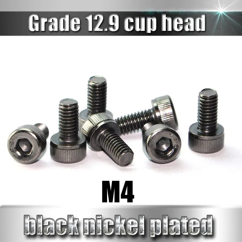 YFS M4 Hex Socket cup Head Screws Grade 12.9 Black Nickel Plated Antirust Screws 10Pcs