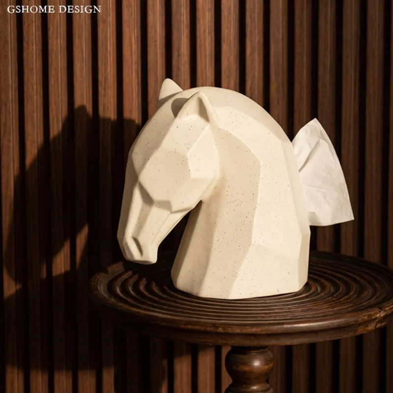 Nordic Artistic Sense Horsehead Tissue Box Creativity Splashed Ink Ceramic Animal Tissue Boxes Living Room Desktop Ornament