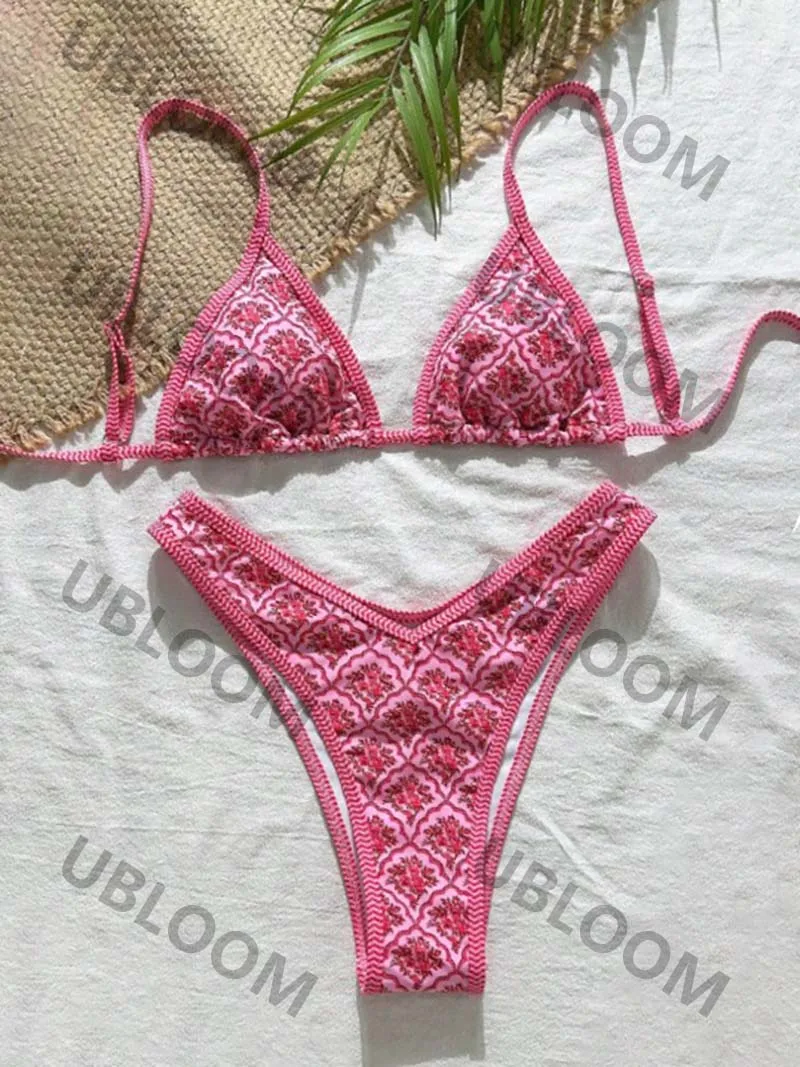 

Sexy Triangle Push Up Bikini String Bikinis Women Floral Print Swimwear Women Bathing Suit Padded Swimsuit Beach Wear Biquini