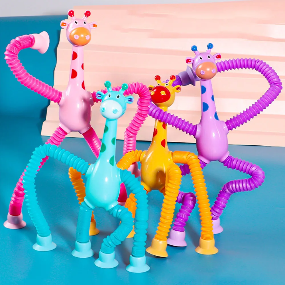 Suction Cup Retractable Giraffe Variable Shape Pop-up Compression Tube Compression Toys for Kids Anxiety Toys Decompression Toys