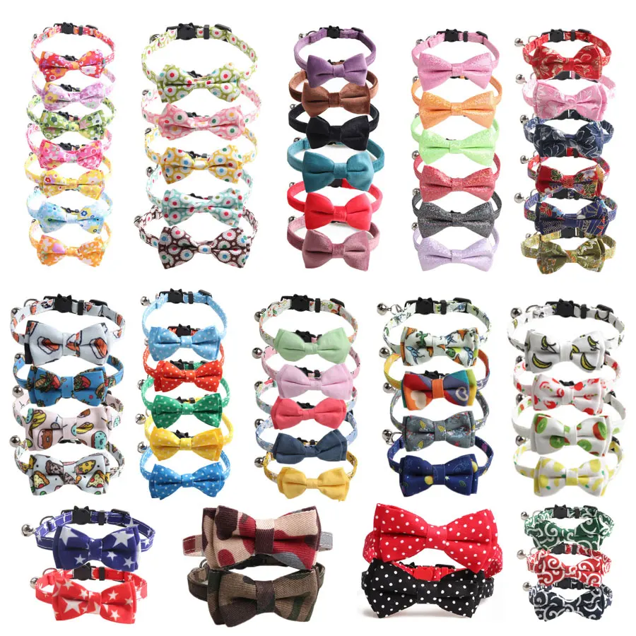 

Wholesale Cat Collar 30 PCS With Bell Safety Breakaway Quick Release Small Dog Kitten Collier Chain Floral Bowknot for Teddy New