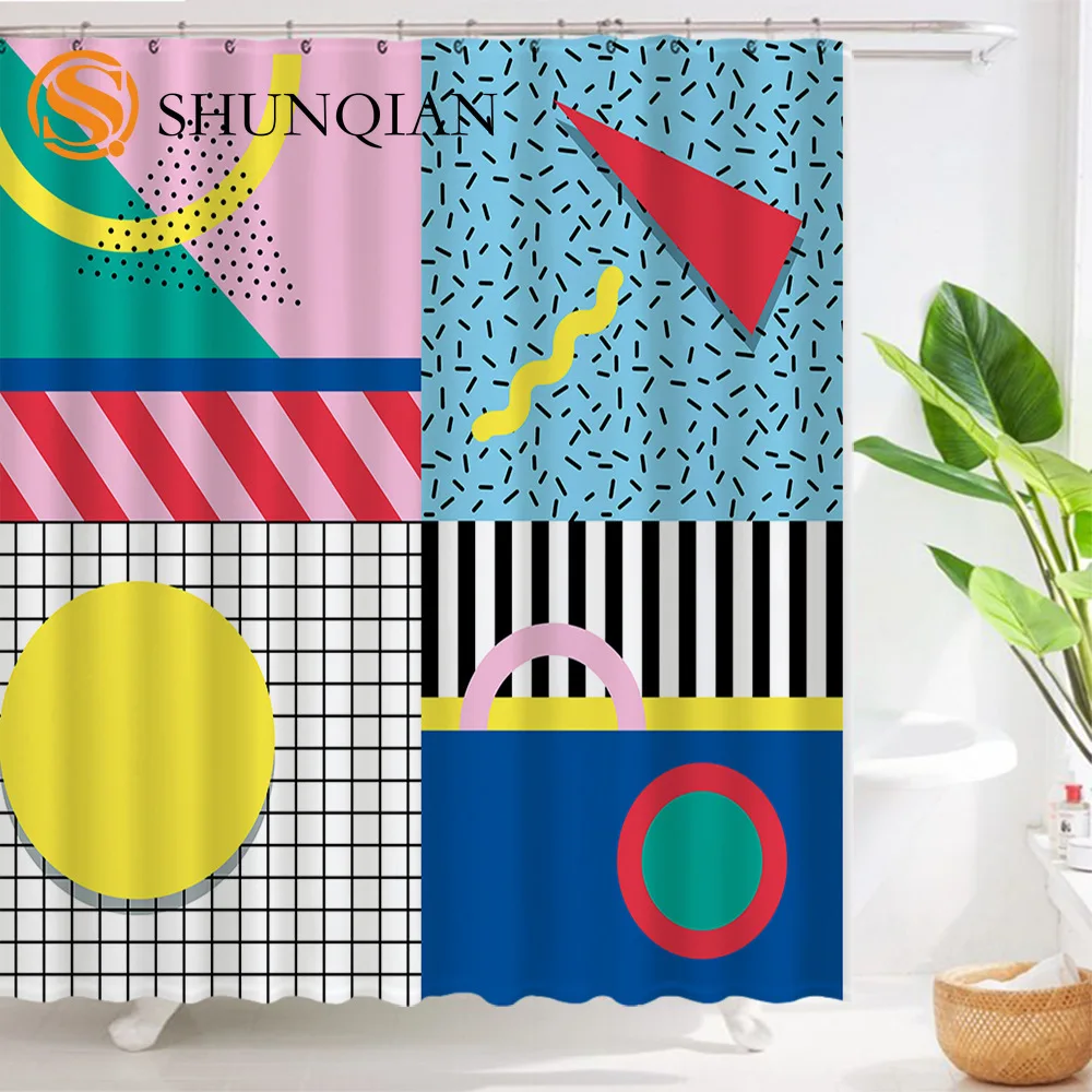 Pop Art Geometric Shower Curtain Fashion Classicl Abstract Colourful Bathroom Curtains Waterproof Fabric Decor Sets with Hooks