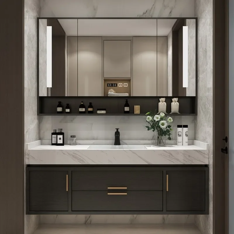 

Light Luxury Bathroom Cabinet Intelligent Hanging Combination Modern Simple Custom Bathroom Washbasin Marble Furniture YX50BC