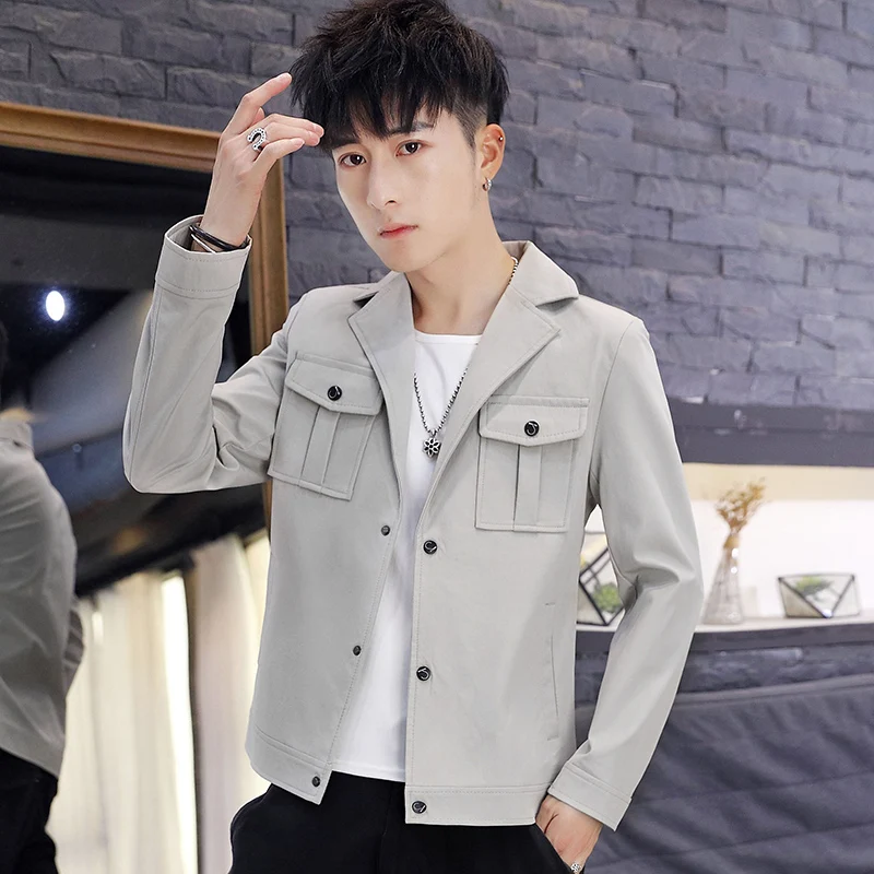 

Autumn Men's Jaet Casual Spread Collar Workwear Simple Color Faionable Loose Fit Outerwear for Younger Adults