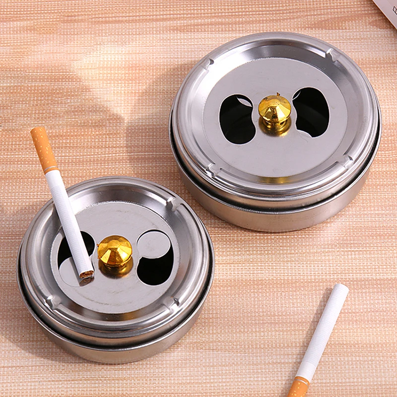 1pc Round Spinning Ashtray With Cover Smoking Accessories Portable Stainless Steel Ashtray Lid Rotation Fully Enclosed