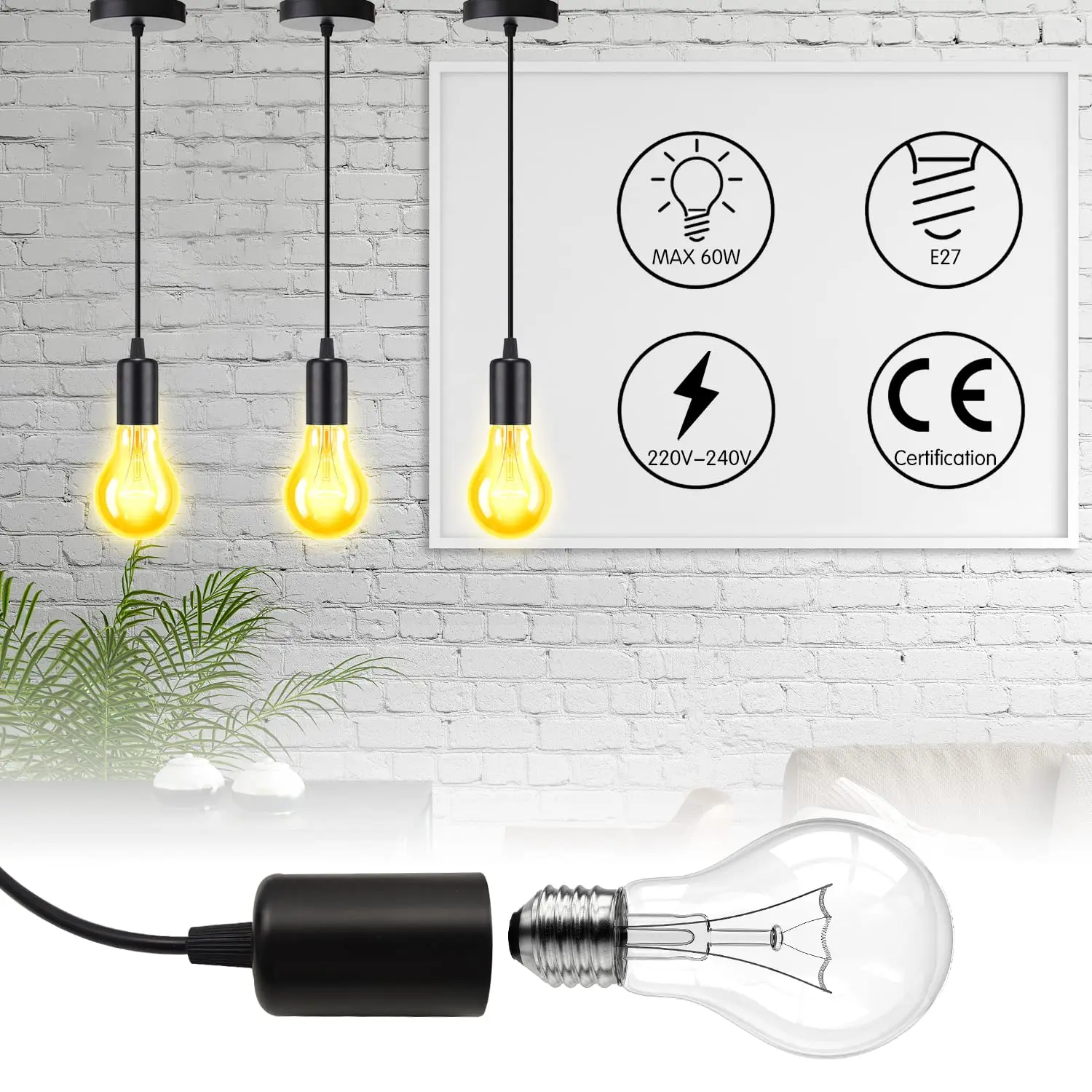 Luces Led colgantes E26 E27 de 1m, portalámparas con enchufe de 110V 220V, Base E27 para lámpara colgante Retro, accesorios de bricolaje