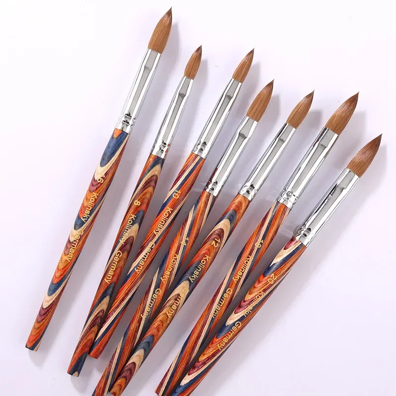 TIANMI Stripe Wood Nail Pen 100% Pure Kolinsky Nail Brush UV Gel Polish Extension Builder Manicure Painting Drawing Brushes