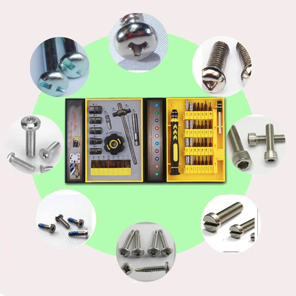 

Pcs Multifunctional Screwdriver Set Ratchet Socket Combination Yellow Five Star PP Bit Package Content Chrome Vanadium Steel