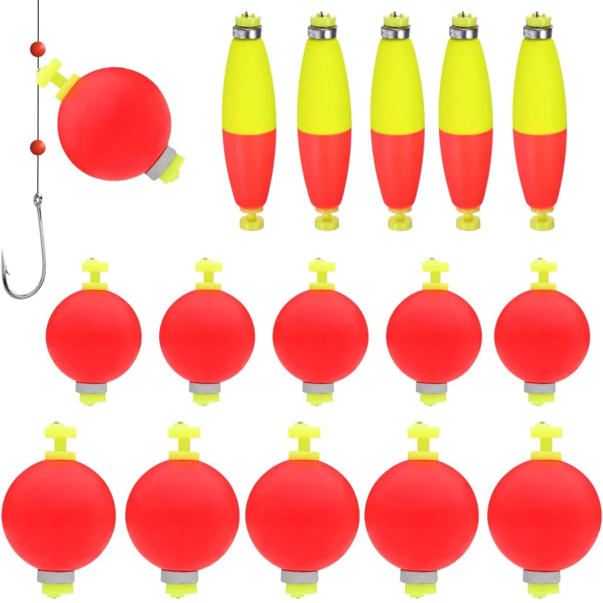 7pcs Fishing Weighted Bobbers Cigar Foam Float EVA Buoy Oval Shape Strike Indicators Snap-on Fishing Float Bass Trout Crappie
