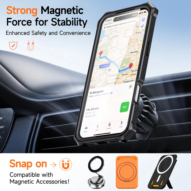 For Magsafe Wireless Charging Magnetic Car Bracket Armored Phone Case For iPhone 17 Pro Max 15 13 12 14 16 Pro Max Bmper Cover view 6