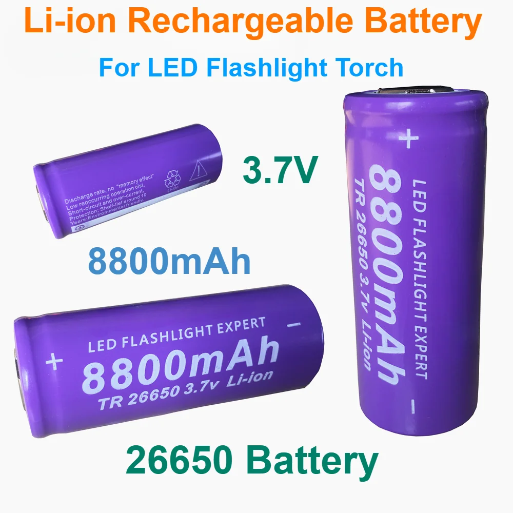 Akumulator litowo-jonowy do latarki LED Latarka 3,7 V 26650 Akumulator 8800 mAh