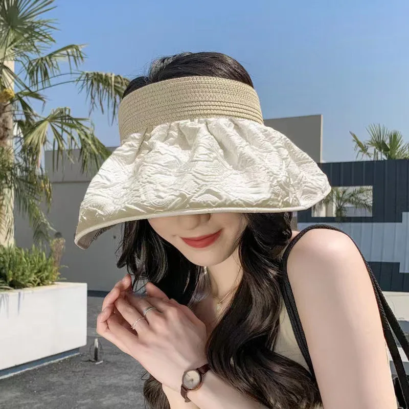 Summer travel sunshade sunblock hat large eaves anti-UV temperament all empty top hat tidal sun hat children\'s straw hat