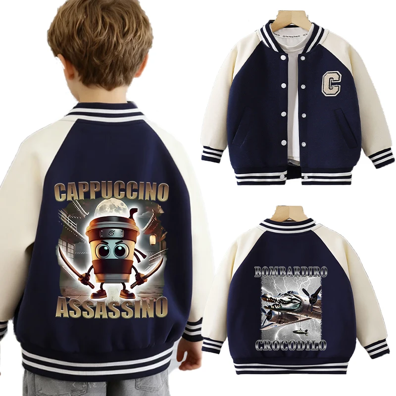 

Italian Brainrot Animals Kids Baseball Jersey Cappuccino Assassino Jackets Sahur Funny Meme Sweatshirt Top Anime Birthday Gift