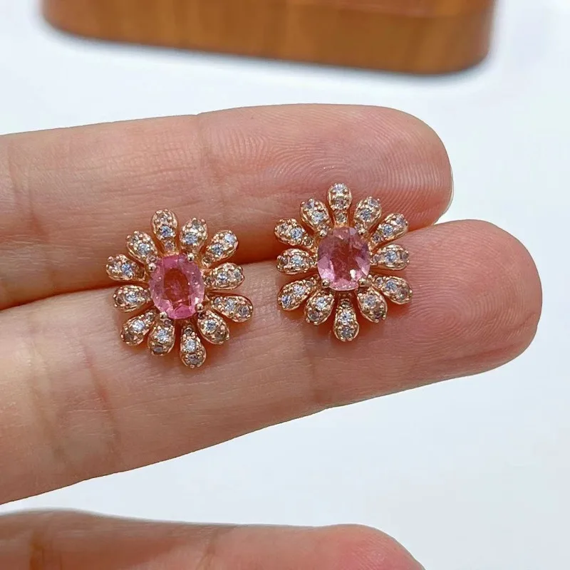 SACEGEMS Fashion Jewelry Earrings for Women 925Sterling Silver 5*6MM Natural Tourmaline Stud Earrings Wedding Party Fine Jewelry