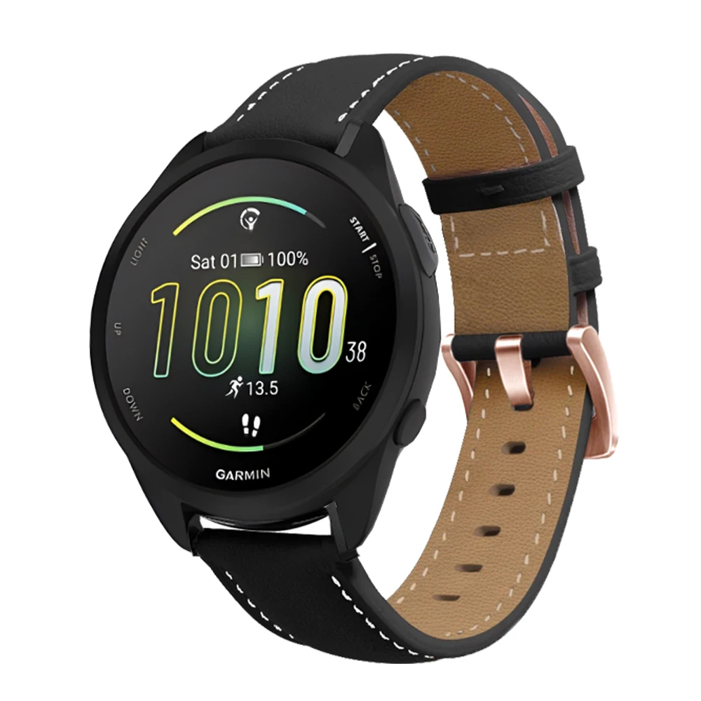 Bracelet de montre en cuir de remplacement 20mm, pour Garmin Forerunner 165 645 245 Music 55, pour Venu SQ 2/Venu 2 Plus