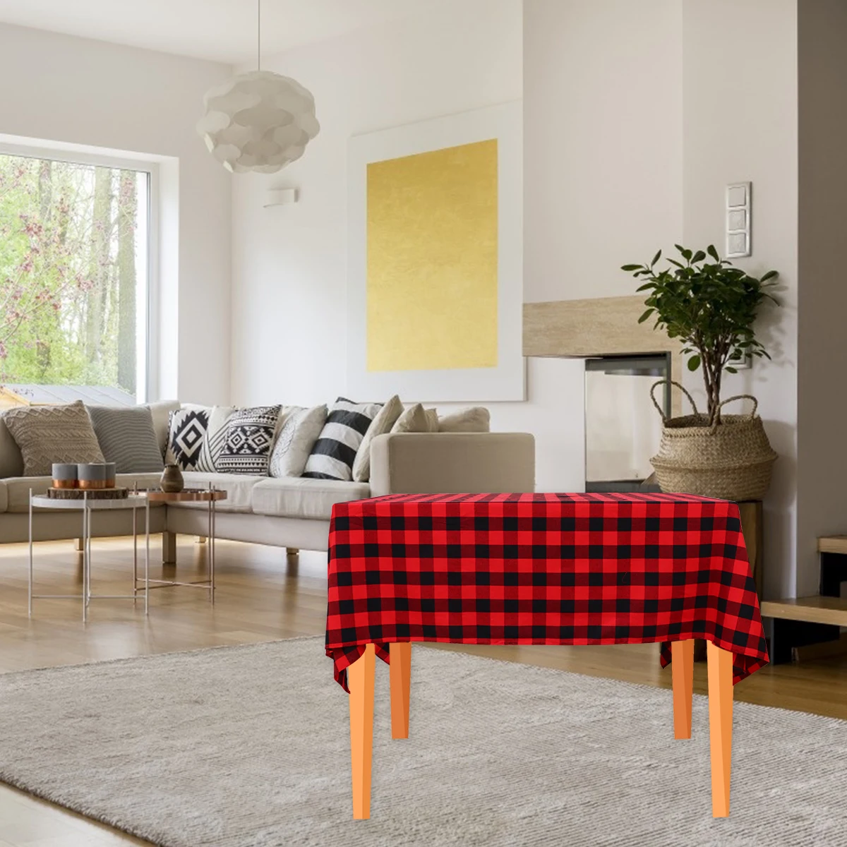 

Plaid Table Cloth Black Red Checkered Decorative Cover for Dining Tables Christmas Decoration Reusable Easy Care Polyester