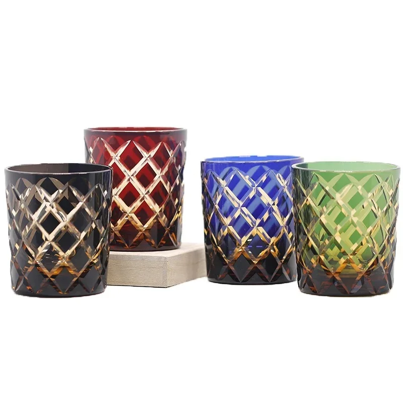 Hand Cut Edo Kiriko Crystal Whiskey Tumbler Old Fashioned Wine Glass Unique Mouth Blown Barware with Gift Box Dropshipping