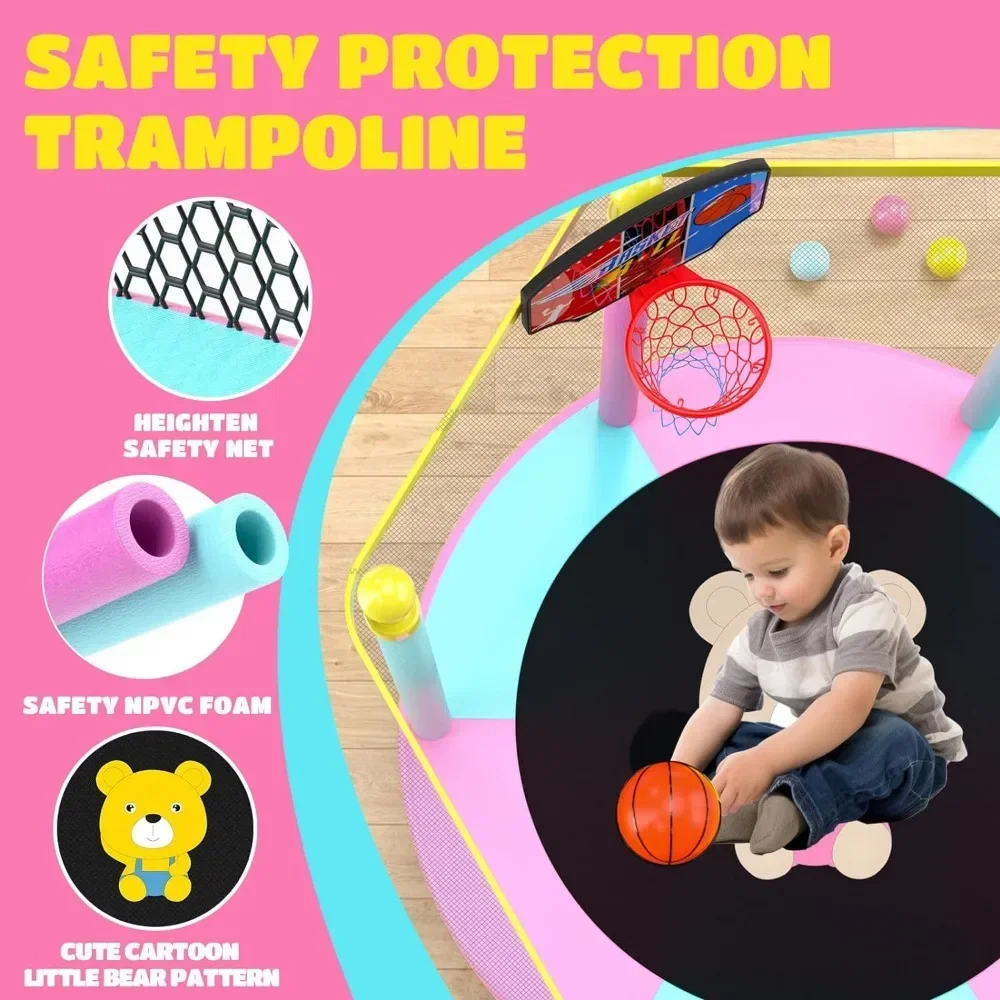 ترامبولين ez مقاس 60 بوصة للأطفال، ترامبولين داخلي وخارجي بطول 5 أقدام مع شبكة حاوية، ترامبولين صغير للأطفال الصغار مع كرة السلة