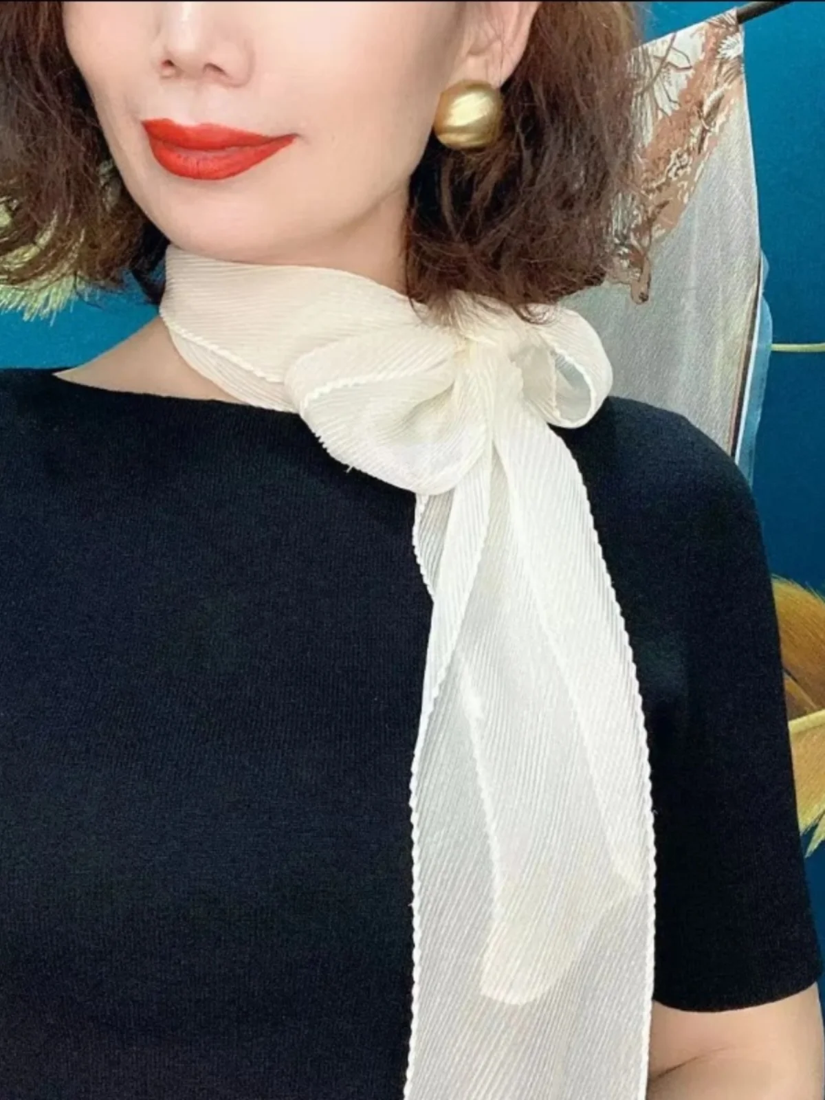 Summer New Fashion Pure Color Pleated Sash Scarf Stylish Versatile Neck Protection Elegant Thin Neck Warmer Multi-Functional ...