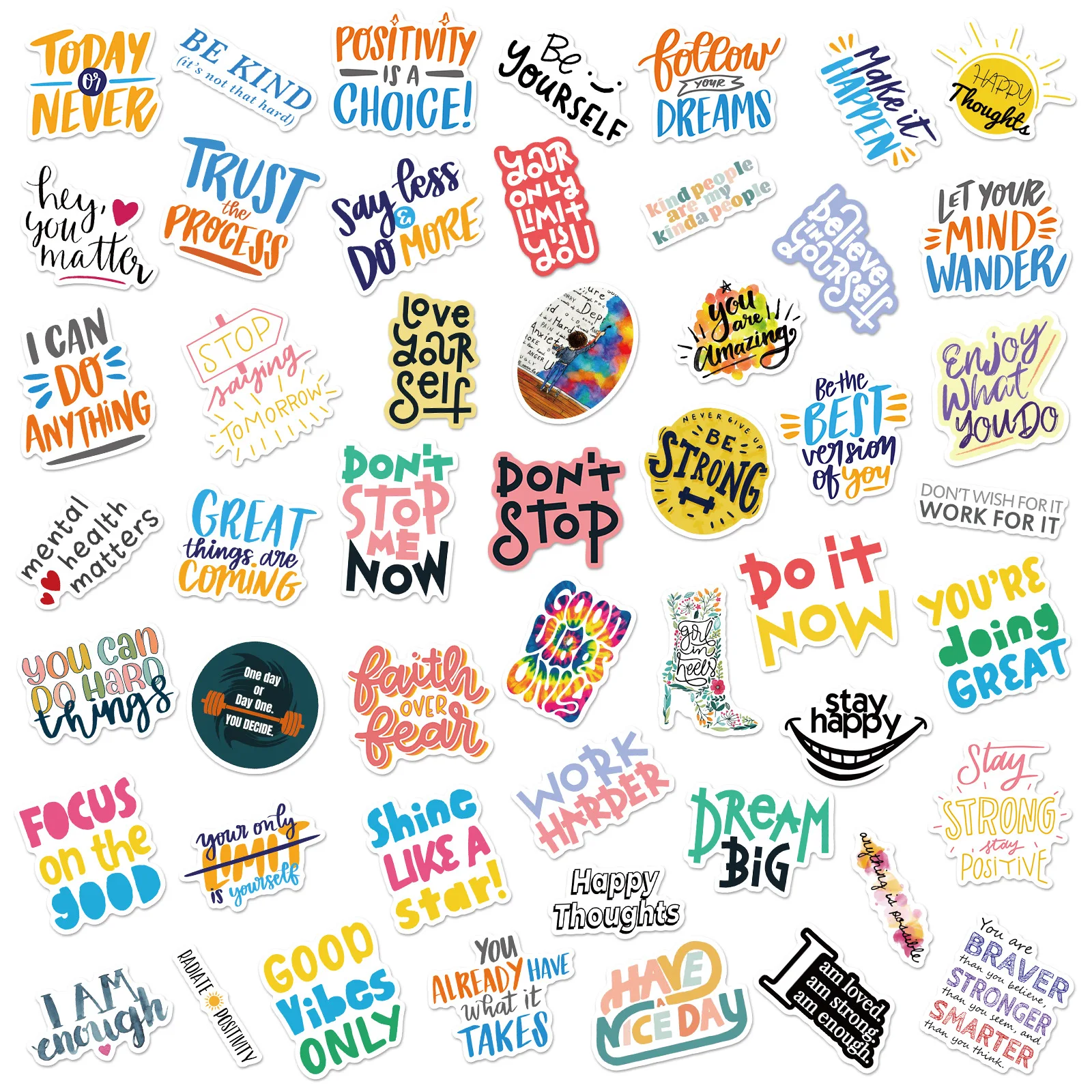 50pcs Inspirational Text Stickers English Slogan Scrapbook Sticker Design Pattern Materials Cute Student Learning Labels