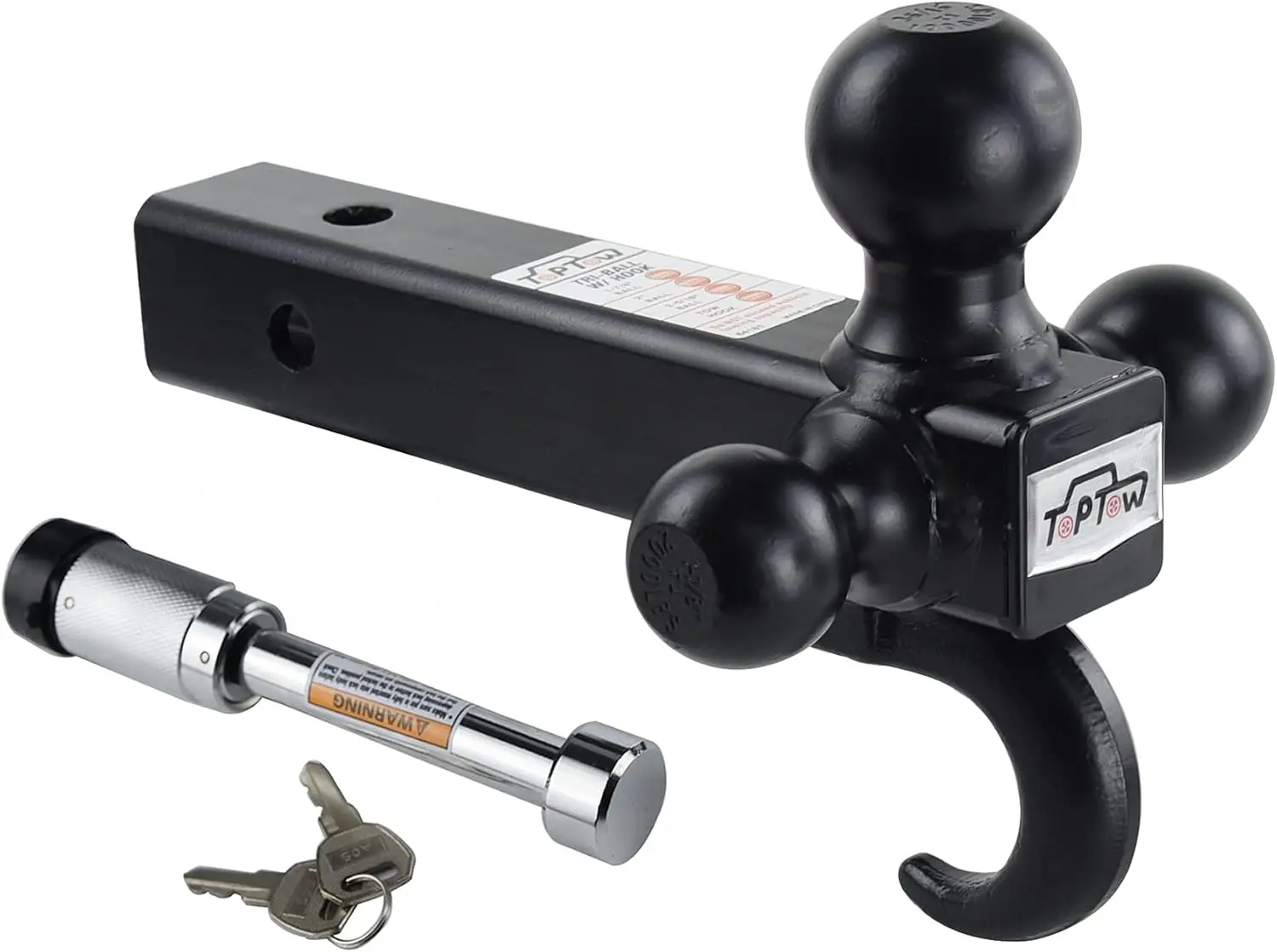 

Tri-Ball Trailer Hitch Mount with Hook, Fits 2" Receiver, 1-7/8", 2", 2-5/16" Balls, Black Powder Coated
