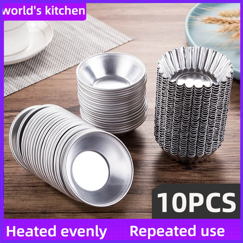 

10pcs Aluminum Portuguese style Egg Tart Cupcake Mould Fruit Cake Die Mold Small Baking Tool pasteis de nata oven bake round