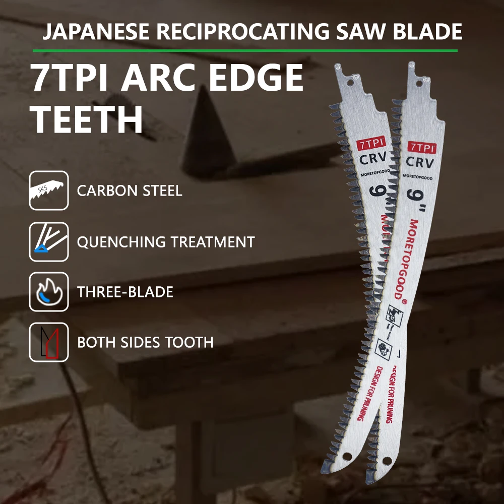 3PCS 7T Arc Edge Reciprocating Saw Blade, Japanese Teeth with Curved Edge Wood Pruning Saw Blades for Tree Trimming