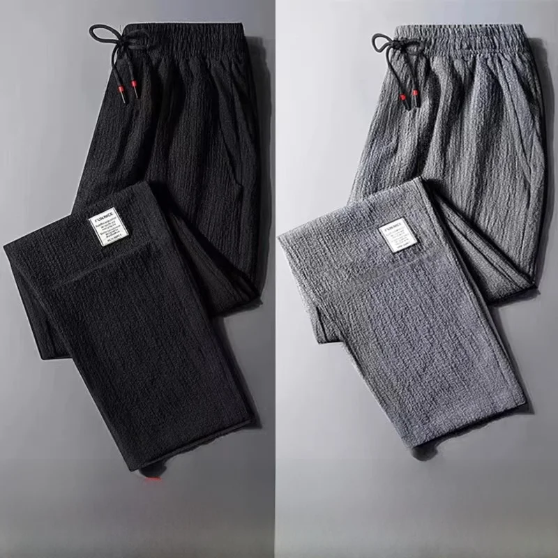 Ice Silk Elastic Work Pants Men's Loose Straight Leg Wear Resistant for Construction Site Work Quick Dry Casual Trousers