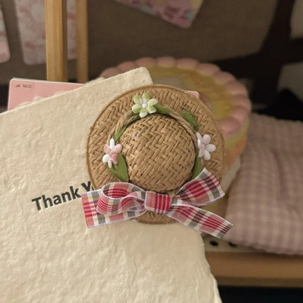 Durable Straw Woven Hair Clip Shell Hat Shape Cute BB Hair Clip Plaid Bow Seaside Style Hair Accessory Girls