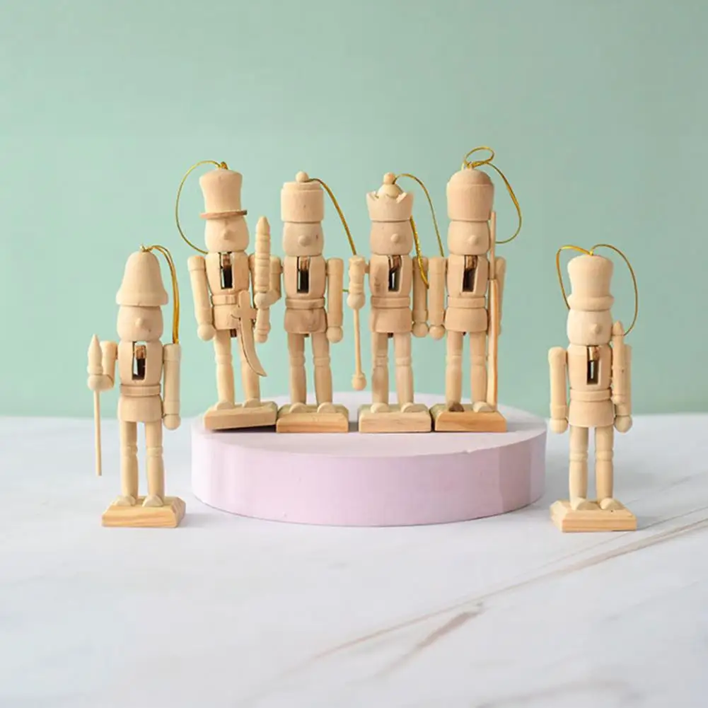 

6Pcs Nutcracker Ornaments Set, European Style Wooden DIY Christmas Decorations, Paintable Wood Hanging Pendants