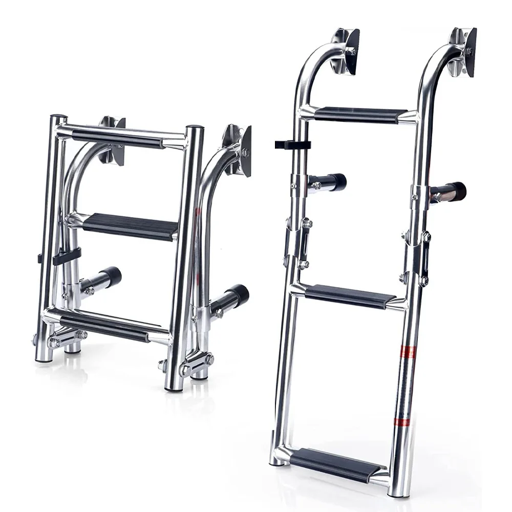 Marine Stainless Steel Folding Transom Ladder Side Mount Boarding Step Dive Boat Ladder 316 Yacht Hardware