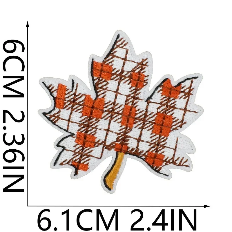 Autumn Check Pattern Maple Leaf Iron-on Sew Embroidery Badge Patches DIY Apparel Sewing Supplies Clothing Appliques Sticker